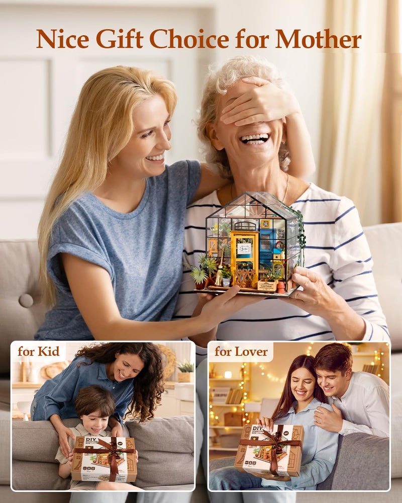 Rowood Miniature House Kit, DIY Miniature Greenhouse Dollhouse Kits for Adults, Mayberry Street Miniatures, Wooden Crafts for Adults, Gifts on Birthday Christmas - Cathy's Flower House - Image 5